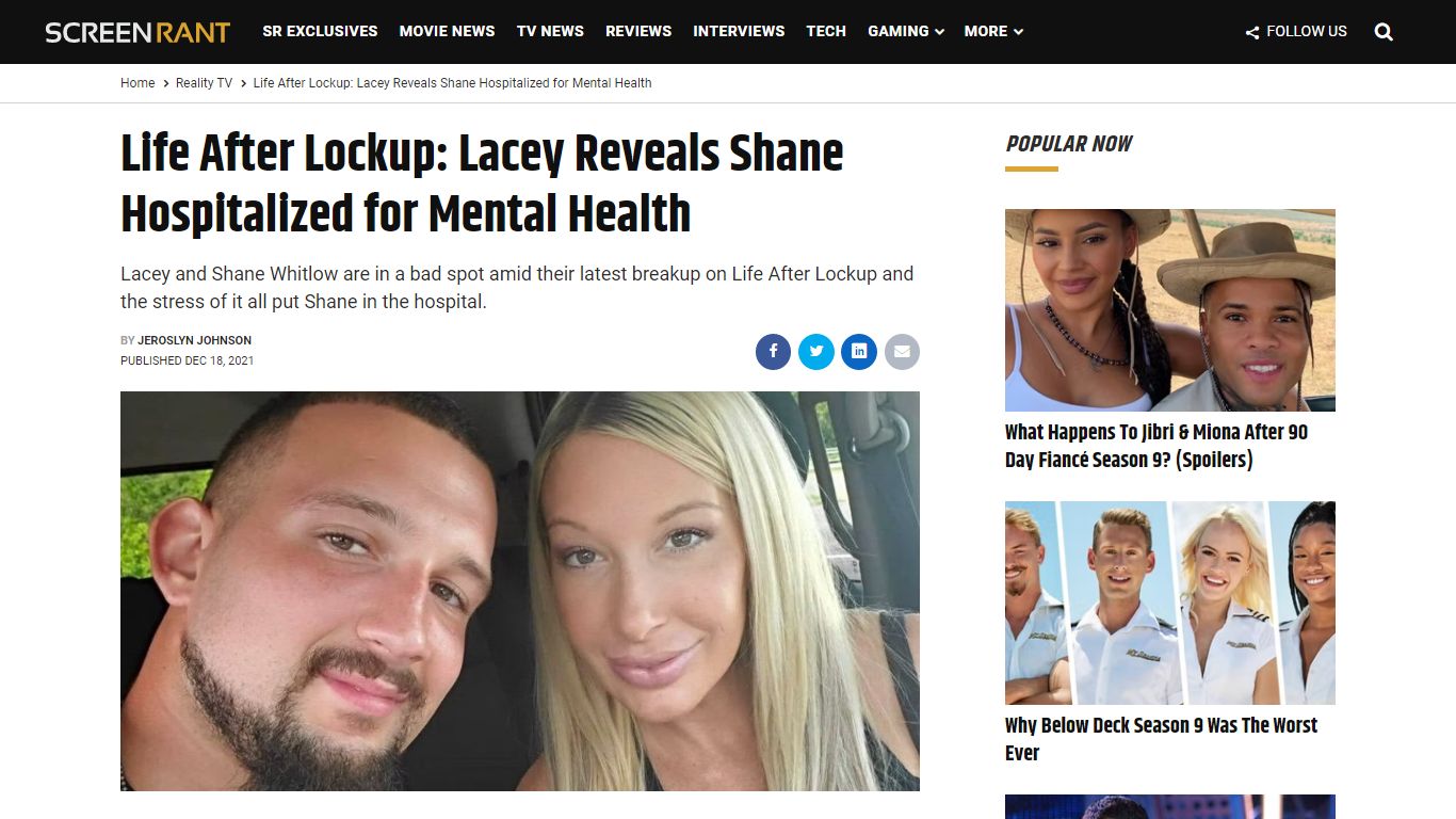 Life After Lockup: Lacey Reveals Shane Hospitalized for ... - ScreenRant